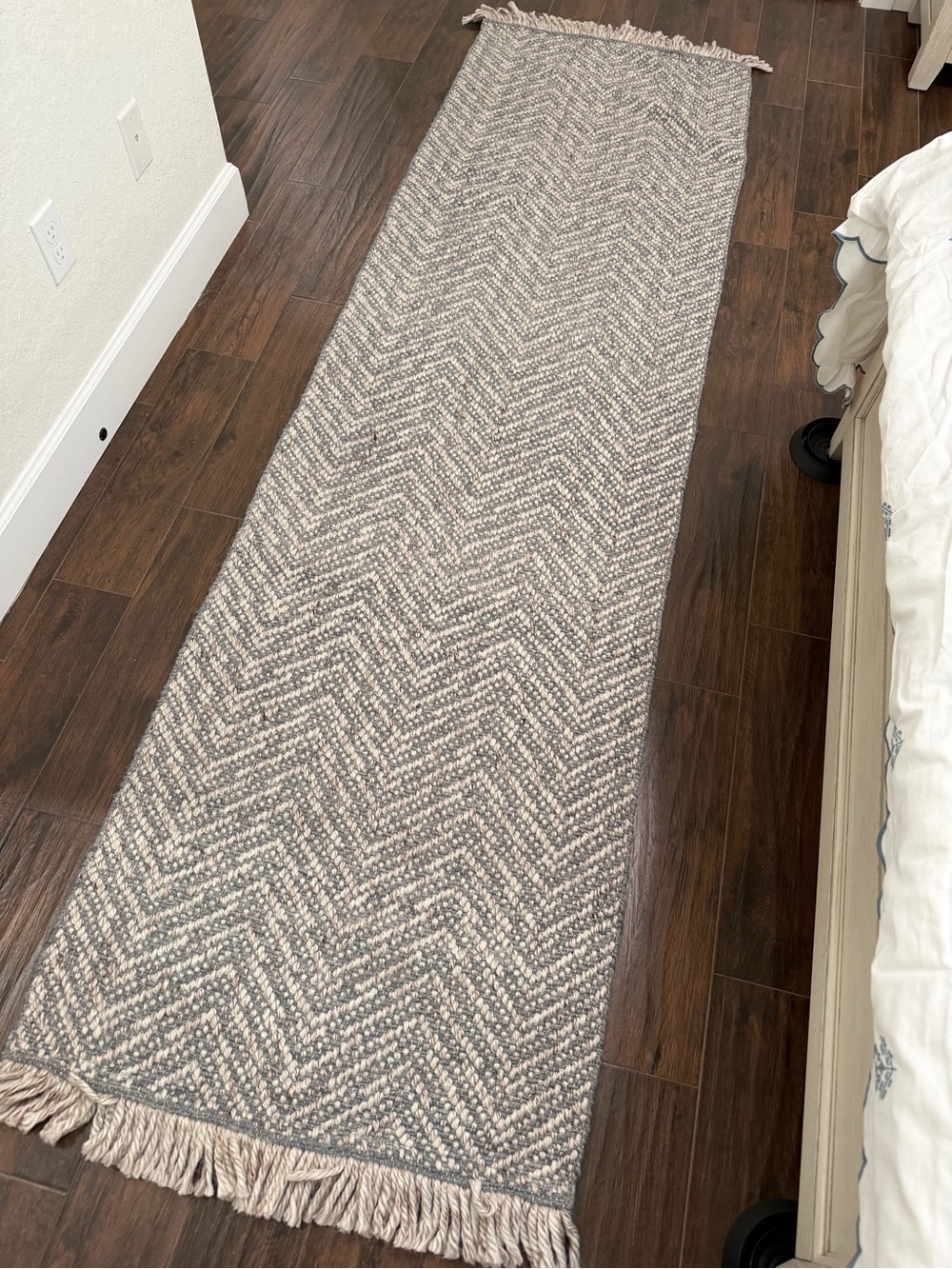 PotteryBarn Chambray Chevron Fringe Runner Rug - 2.5’ x 9’